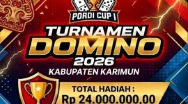 Flyer resmi gelaran Turnamen Domino Pordi Cup I 2026 Kabupaten Karimun. Kegiatan berlangsung mulai 29 Agustus hingga 26 September 2026 di Kedai Kopi Abu Dafi #11 | Foto: Pordi Karimun