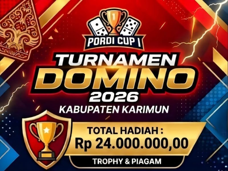 Flyer resmi gelaran Turnamen Domino Pordi Cup I 2026 Kabupaten Karimun. Kegiatan berlangsung mulai 29 Agustus hingga 26 September 2026 di Kedai Kopi Abu Dafi #11 | Foto: Pordi Karimun